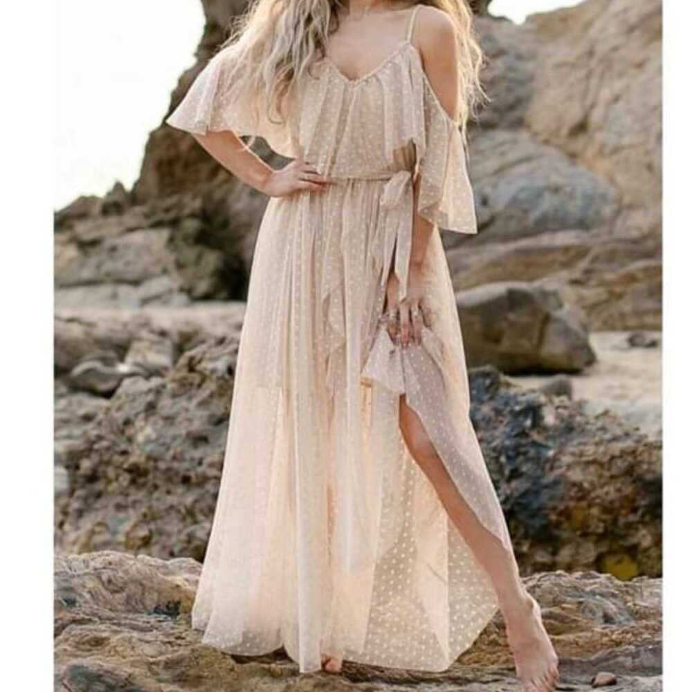 Cream tulle off shoulder maxi dress Joyfolie NWT